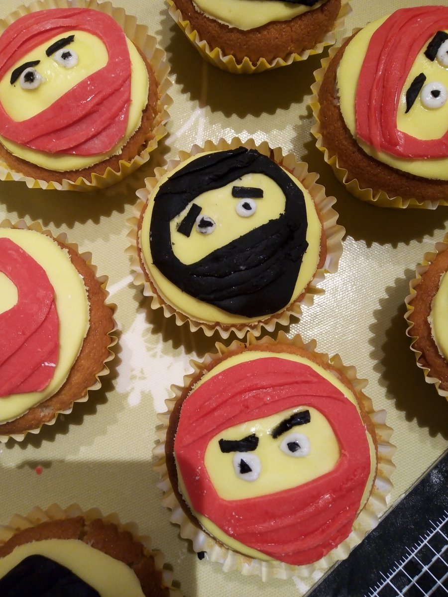 JimDay22857614's tweet photo. About 2 hours ago she said "Your son wants Lego Ninjago cakes at his birthday party. I've got all the ironing to do..."

Not quite Ninjago.
Not quite @BritishBakeOff standard.
But not too bad either?

A lot of time &amp; love went into these so they'd better be appreciated tomorrow! https://t.co/p8ehWvyHLQ