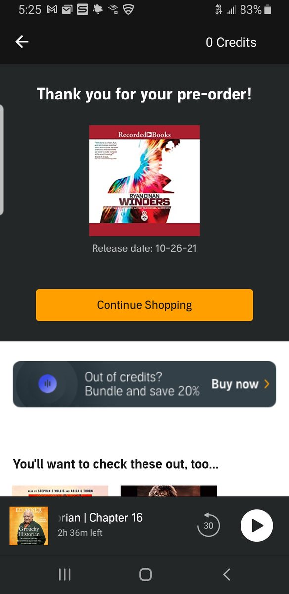 shaft226's tweet photo. @IamRyanONan my liege just pre-ordered Winders on @audible_com 🙂 https://t.co/S32x7U6MYD