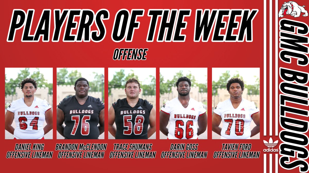 GMC Football (@gmc_football) on Twitter photo Players of the Week vs Nassau 🐶🐾
Special Teams: Armon Porter (<a href="/Porter9Armon/">Armon Porter</a>)
Defense: Jalynn Tarver (<a href="/JT2raw/">Jt2raw🕷</a>)
Offense: Daniel King (<a href="/DanielKing_CHS/">Daniel King ✞</a>) Brandon McClendon (<a href="/BrandonMcclen15/">Brandon Mcclendon</a>) Trace Shumans (<a href="/ShumansTrace/">Trace</a>) Darin Goss (@Darinmaxwellgo2) Tavien Ford (<a href="/FordTavien/">Tavien Ford</a>) Players of the Week vs Nassau 🐶🐾
Special Teams: Armon Porter (<a href="/Porter9Armon/">Armon Porter</a>)
Defense: Jalynn Tarver (<a href="/JT2raw/">Jt2raw🕷</a>)
Offense: Daniel King (<a href="/DanielKing_CHS/">Daniel King ✞</a>) Brandon McClendon (<a href="/BrandonMcclen15/">Brandon Mcclendon</a>) Trace Shumans (<a href="/ShumansTrace/">Trace</a>) Darin Goss (@Darinmaxwellgo2) Tavien Ford (<a href="/FordTavien/">Tavien Ford</a>)
