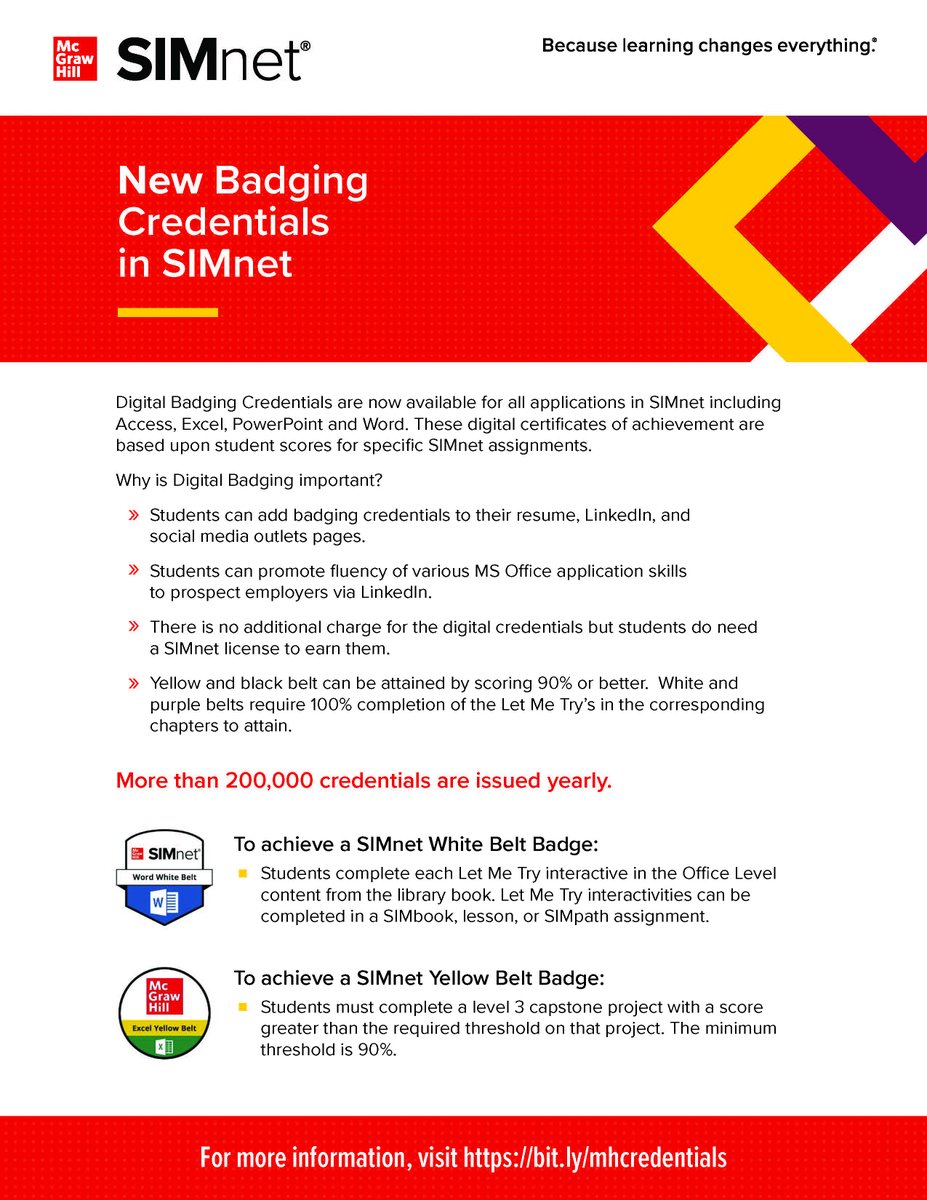 mhhighered's tweet photo. We're thrilled to announce that over 500,000 students have been able to earn Digital Badge Credentials in @Office through #SIMnet! https://t.co/puohrcEuz2