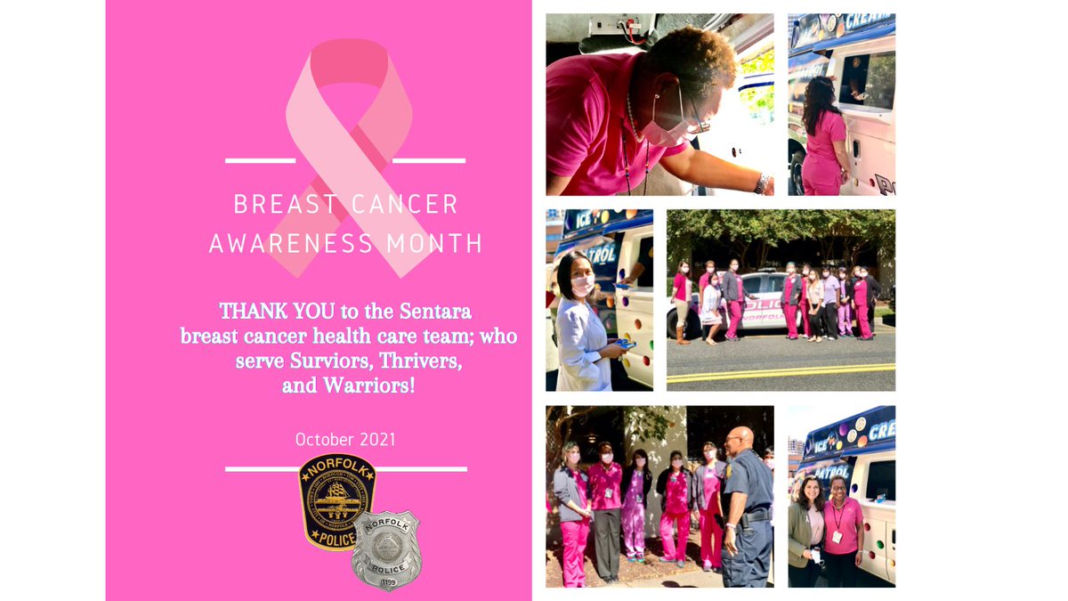 NorfolkPD's tweet photo. Celebrating the AMAZING #breastcancer #healthcare team and their service to #breastcancer #survivors , thrivers and warriors! 🙏🏼🙏🏼 #Thankyou for ALL you do! #selfexams #oneineight #NorfolkVA @sentarahealth @SentaraNV @NorfolkVA @TheIACP @SusanGKomen @noblenatl @Chamber757
@VAHCC https://t.co/qAxiFcRzop