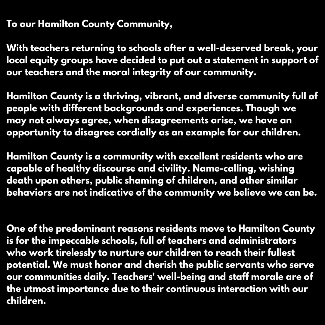 RECNFishers's tweet photo. A statement to our community from RECN, Communities Allied for Racial Equity, and Westfield Parents for Change. @CARE_Indiana https://t.co/7eBjPoq0tC