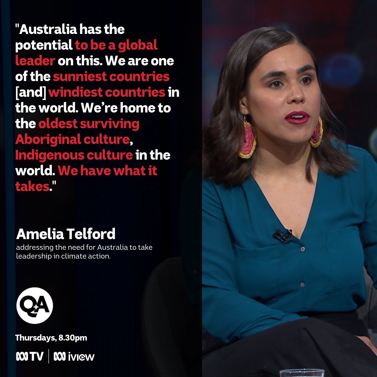 ABCIndigenous's tweet photo. Aboriginal and South Sea Islander woman Amelia Telford from Seed Indigenous Youth Climate Network says Australia can be a global leader in renewable energy exports. 

"If you don’t have what it takes to be a leader... then step back, and let us step up," she says. 🙌 https://t.co/Sb1bO57L6X