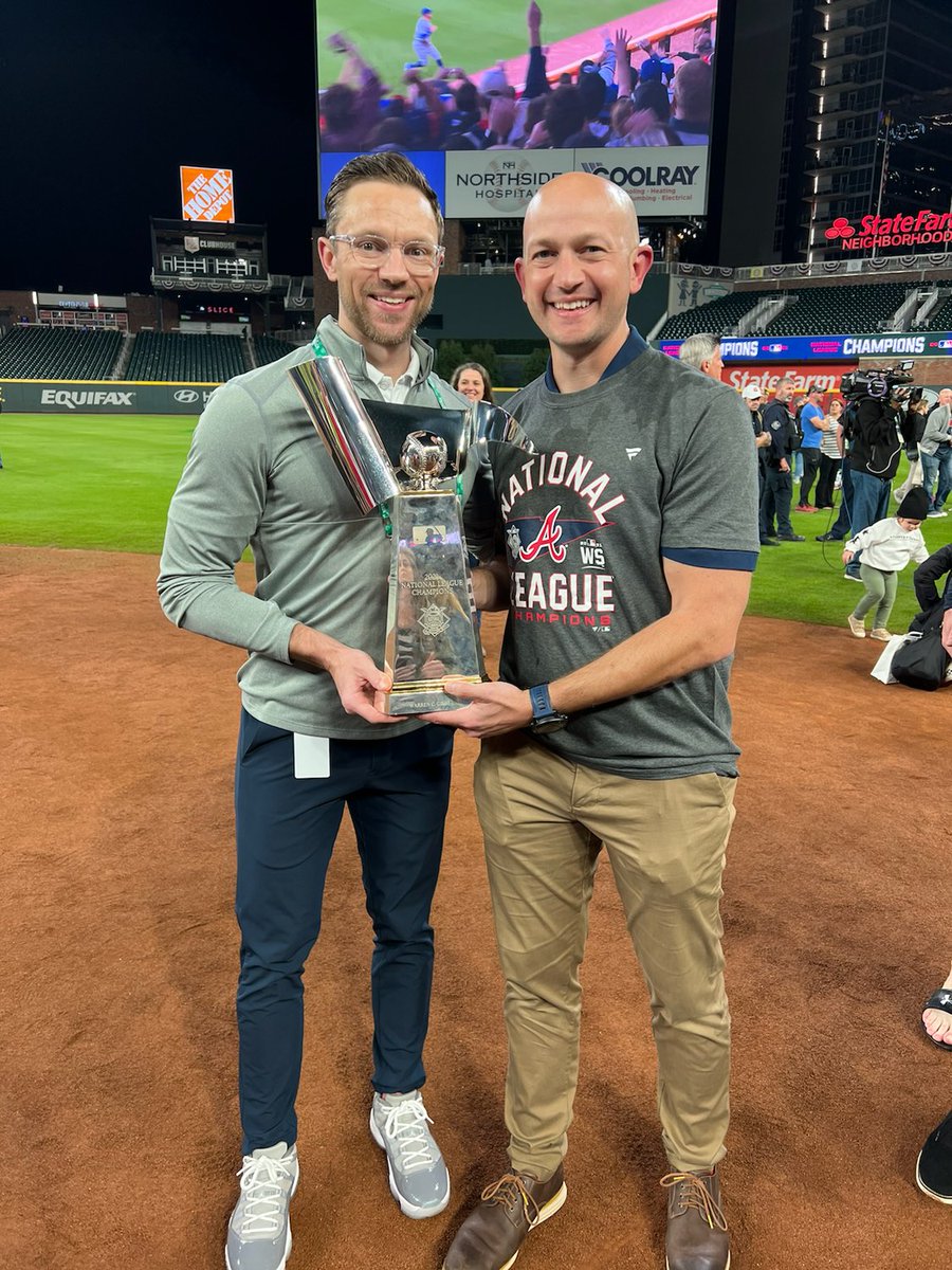 EmoryPMR's tweet photo. What a sight seeing our very own Emory PM&R and sports medicine fellowship graduate Dr. Robert Bowers (@the_dr_robo ) and Emory Sports Medicine physician Dr. Lee Kneer (@KneerMd) holding the National League Championship trophy.
#emory #emorypmr #physiatry #gobraves #worldseries https://t.co/GvLcpAFF7p
