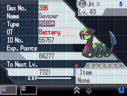 Shiny Gen 5 Seviper after 180 Double grass encounters! This thing is an absolute BEAUTY yo. Phased twice with both being marill. Was gonna repel trick for it to make the encounters faster, but said forget it since I was happy with anything in the area! - Lonely nature