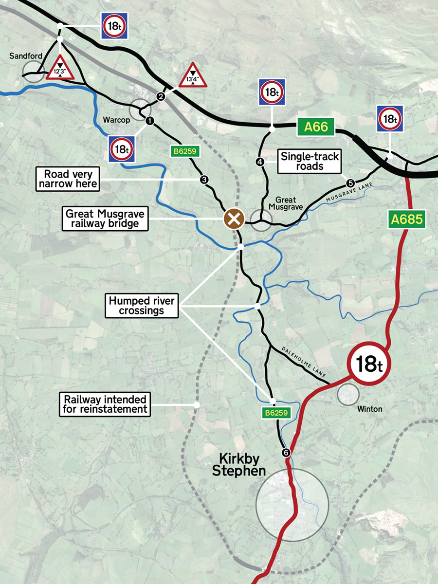 theHREgroup's tweet photo. The road over #GreatMusgraveBridge is needed as an A66 diversionary route, says @NationalHways, so its 17t capacity had to be increased.
How are HGVs expected to navigate narrow lanes with sharp bends and low bridges, accessed via a road with an 18t weight limit?
#MakingExcuses https://t.co/MYc8wZhVmw