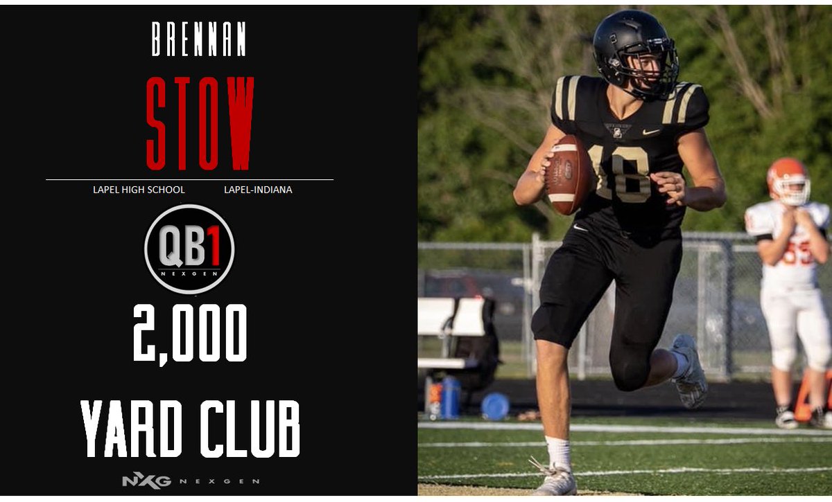 An addition to the 2021 NXG QB-1 Season to Date 2,000 Yard Club
2022 Brennan Stow <a href="/BrennanStow/">Brennan Stow</a> 
Lapel High School
Lapel-Indiana