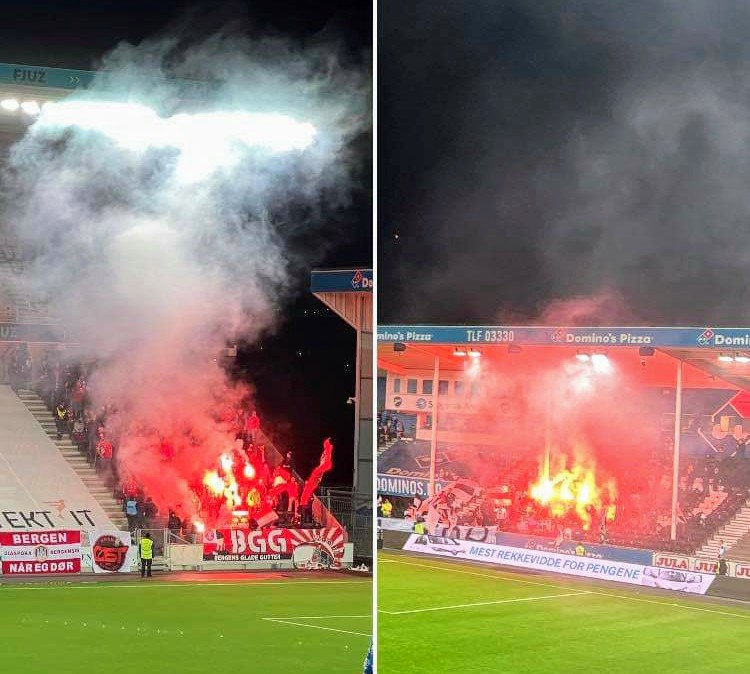 Brann og Odd med felles fyring, vekselrop og bannere mot VAR.
Sterkt!

#AMF #skbrann