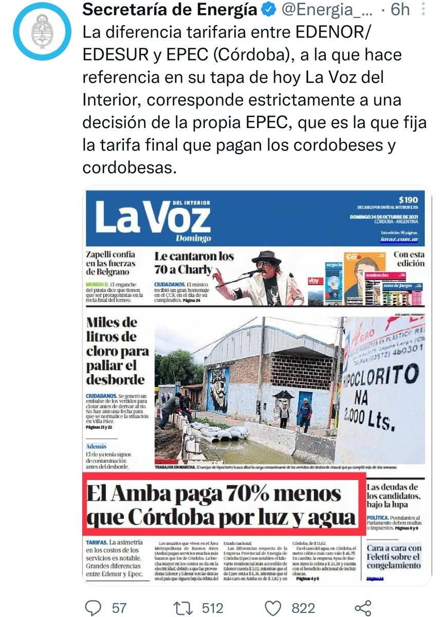 ministroflopez's tweet photo. En relación al tweet d hoy de la Secretaria de Energía de la Nacion:
El mismo muestra un lamentable y preocupante desconocimiento de la autoridad nacional, lo que indica también una profunda ignorancia de como funciona el sistema en general y en el interior del país en particular https://t.co/TOhqW1AptV