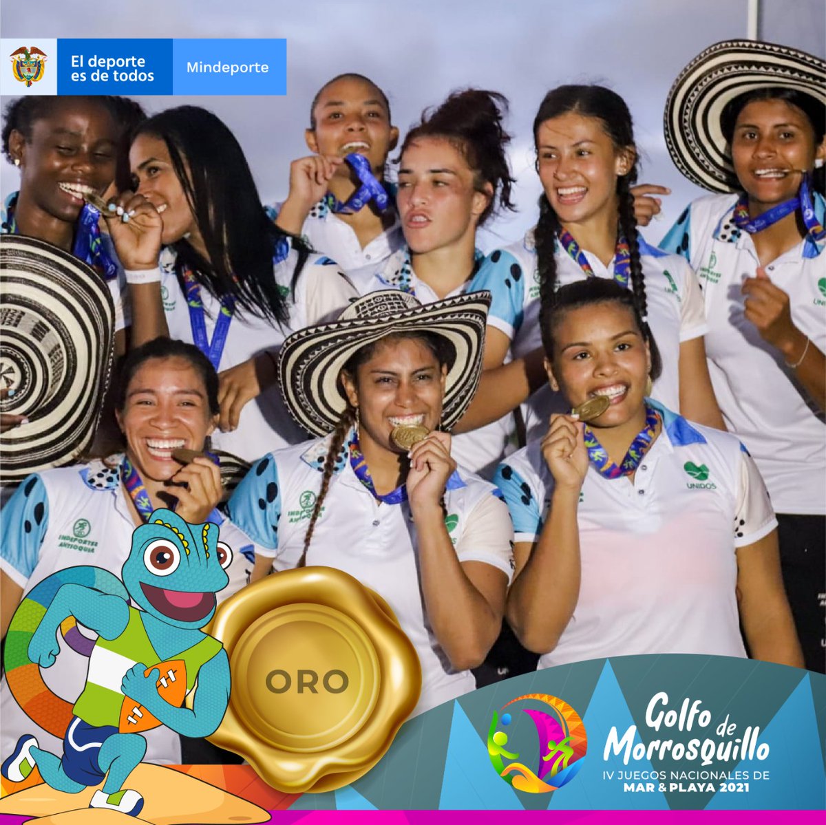 ¡Antioquia es oro en rugby femenino!🥇 

La segunda medalla de oro en los #IVJuegosDeMarYPlaya se la quedan los antioqueños después de vencer a Bogotá en una final apretada que se definió por penales. ¡Que viva la emoción de nuestro deporte!

👉nacionalesmaryplaya.gov.co