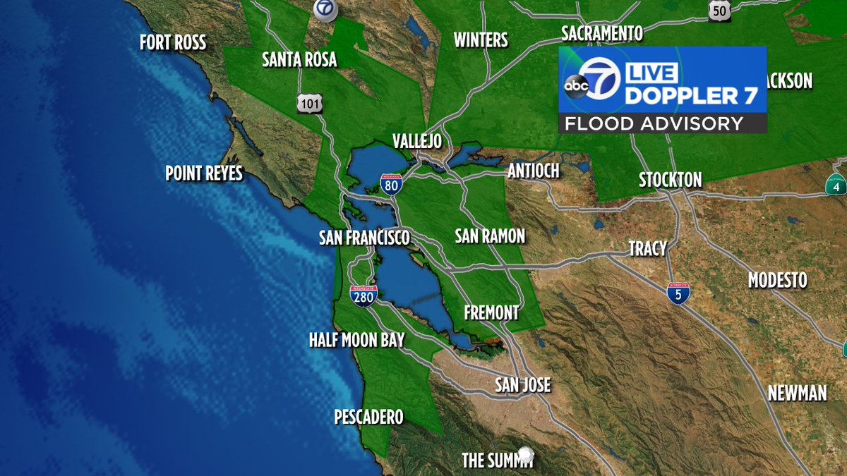 Most of the Bay Area is under a Flood Advisory tonight.
Lots of flooding across the area on roads and creeks.