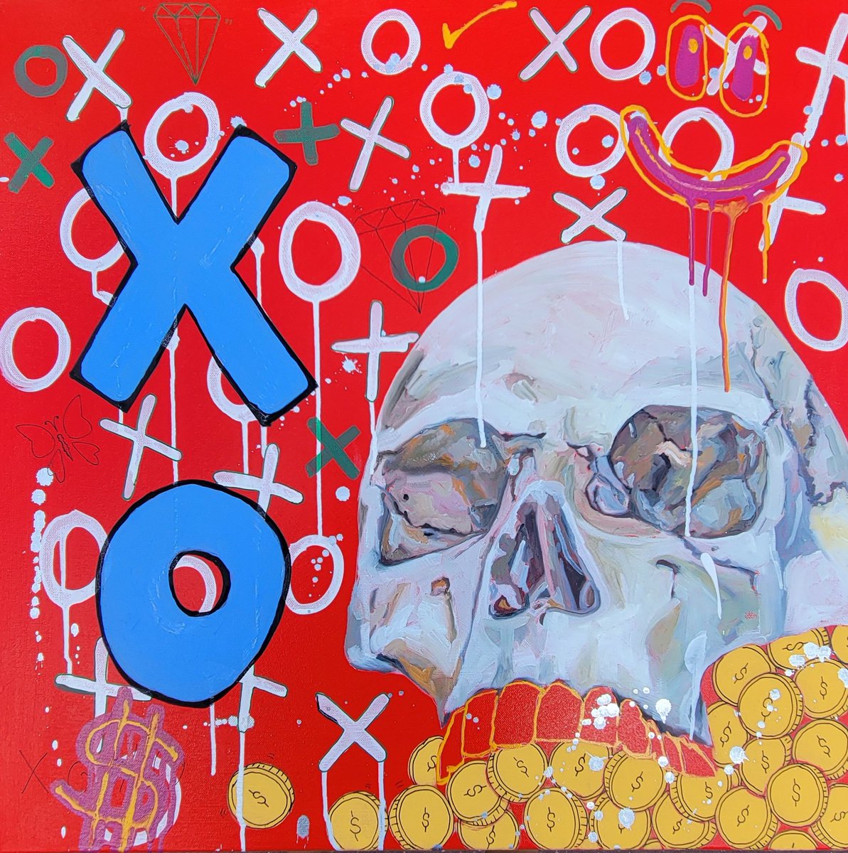 Tangeline7's tweet photo. 24x24 Xs and Os. Oil and acrylic on canvas. #Skullart #popart #ArtistOnTwitter #creative #painting #artwork https://t.co/CDG6Pt8E06