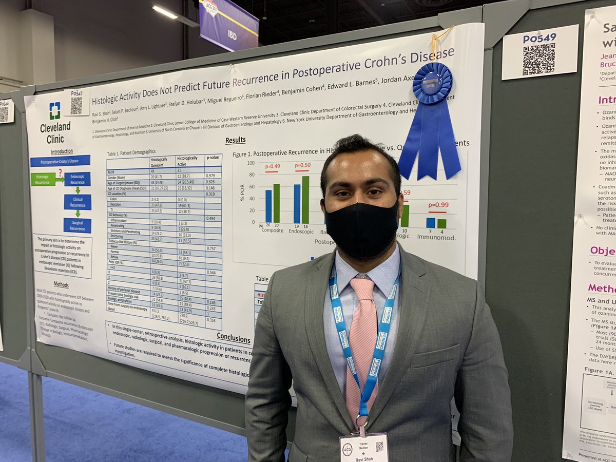Jean-Paul Achkar (@jpachkarmd) on Twitter photo <a href="/CleClinicMD/">Cleveland Clinic MD</a> 1st year GI fellow Ravi Shah presenting multi-center Presidential Poster Award🥇study at #ACG2021. In postop CD, histologic activity in those in endoscopic remission was not associated with future CD recurrence. <a href="/BenClickMD/">Ben Click</a> <a href="/MRegueiroMD/">Miguel Regueiro</a> <a href="/IBD_FloMD/">Florian Rieder</a> #CCFGIFELLOWS <a href="/CleClinicMD/">Cleveland Clinic MD</a> 1st year GI fellow Ravi Shah presenting multi-center Presidential Poster Award🥇study at #ACG2021. In postop CD, histologic activity in those in endoscopic remission was not associated with future CD recurrence. <a href="/BenClickMD/">Ben Click</a> <a href="/MRegueiroMD/">Miguel Regueiro</a> <a href="/IBD_FloMD/">Florian Rieder</a> #CCFGIFELLOWS