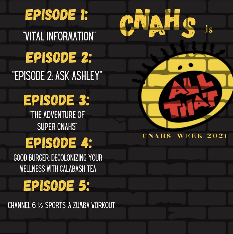 You’ve been asking, and we have delivered👐🏾! Oct 25th marks the start of CNAHS Week 2021‼️ Tune in with us as we delve into a week full of interactive events dedicated to our favorite viewer: YOU! This is a series you don’t want to miss 💛 #CNAHSWeek2021