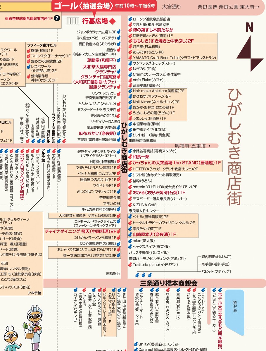 スタンプポイントのエリア別画像　5枚目は、東向北商店街から大宮通りを渡った「ひがしむき商店街」です。コロナ前はインバウンド客であふれていましたが、今も多くの店が時代に対応しながら営業を続けています。そしてアーケードの先が、三条通の「橋本商親会」、餅つきの中谷堂や、土産物店なども。