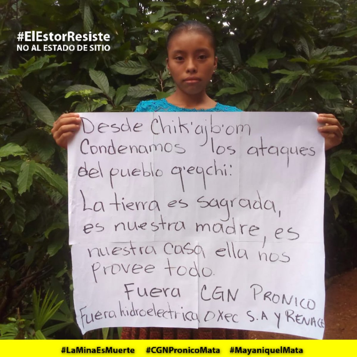 REDSAG_'s tweet photo. #ElEstorResiste Desde la Resistencia de Cahabón, muestras de solidaridad con el pueblo Q'eqchi' de El Estor.

#LaMinaEsMuerte
#CGNPronicoMata https://t.co/rGlHmZDzsZ