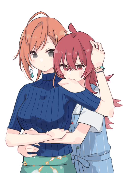 arisugawa natsuha ,komiya kaho multiple girls 2girls ahoge hug from behind red hair hug jewelry  illustration images