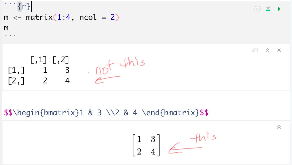 jtrnyc's tweet image. Is there a tool for converting #rstats matrices to #tex / #mathjax so they appear in rendered document as properly formatted matrices? Seems like something that should exist. #knitr #rmarkdown