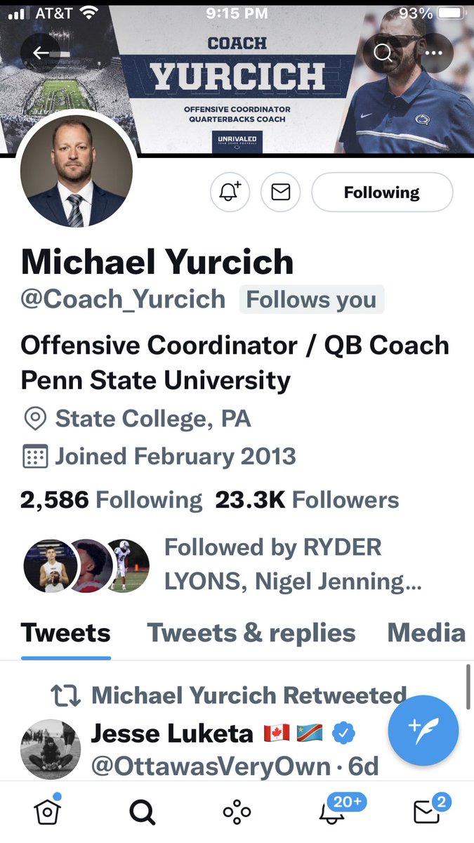 QBHitList's tweet photo. 👀Follower of @QBHitList 

@PennStateFball OC/QB Coach...Michael Yurcich 

#GetNoticed https://t.co/OFyceOfp1m