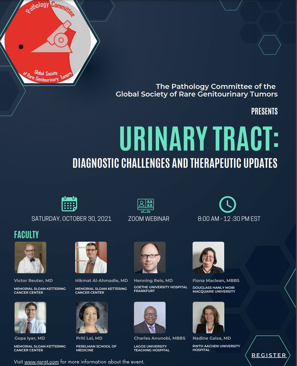 📢 Join us this Saturday October 30th from 8a-12:30p EST USA 📢

💮 Urinary Tract: Diagnostic Challenges and Therapeutic updates 💮

Free registration and program details @

gsrgt.com/event-details/

#pathology #pathtwitter #pathres #GUPATH