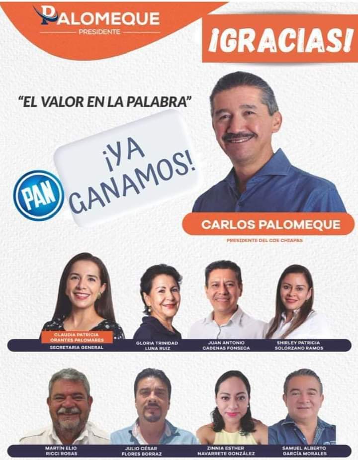 #Chiapas

Carlos Palomeque Archila ¡Gana la reelección! 

●  Los resultados fueron favorables para Palomeque Archila, quien será Presidente del Comité Estatal de Acción Nacional en Chiapas #PAN 2021 - 2024.

<a href="/PANChiapasMex/">Pan Chiapas</a>
<a href="/diputadospan/">Diputados PAN</a> 
<a href="/SenadoresdelPAN/">Senadores del PAN</a> 
<a href="/AccionNacional/">Acción Nacional</a>