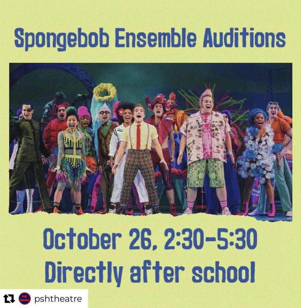 PatriotPride76's tweet photo. Repost from @pshtheatre
•
CALLING ALL SOUTH ACTORS: our auditions for ensemble in Spongebob The Musical are THIS TUESDAY! If you’re at all interested, we 200% encourage you to stop by - this show is going to be a BLAST and we’d love to have you! 🐠 🐟 … https://t.co/K9f8PxxCJC https://t.co/QEQVdxFNfb