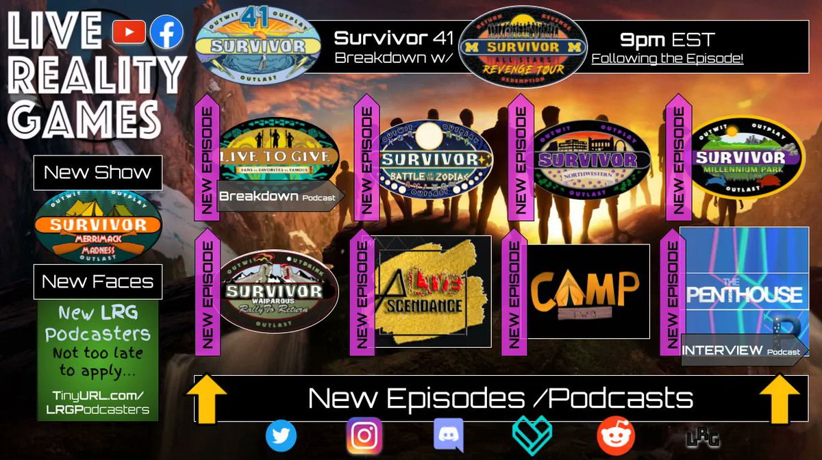 LiveRealityGame's tweet photo. New: Survivor Roysan.
Podcasts: Survivor with Survivor Michigan- Penthouse - and Live To Give! New episodes and new podcasters - Stay Tuned! https://t.co/r6T6jtavn9