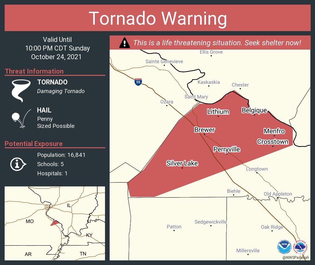 NWStornado's tweet photo. Tornado Warning including Perryville MO, Brewer MO, Lithium MO until 10:00 PM CDT https://t.co/l0FwLF44Ee
