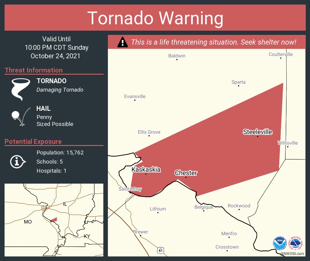NWSStLouis's tweet photo. Tornado Warning including Chester IL, Steeleville IL, Percy IL until 10:00 PM CDT https://t.co/lNARSsbAV5