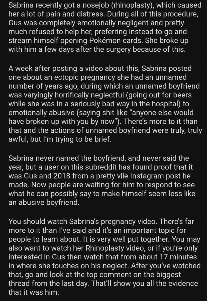 Bweefi's tweet photo. Of all the content creators to be on the internets shit list this year Gus Johnson was the last one I would've expected. Holy shit my heart goes out to Sabrina, this is information pulled from the subreddit today. https://t.co/oHxLOyCL6i