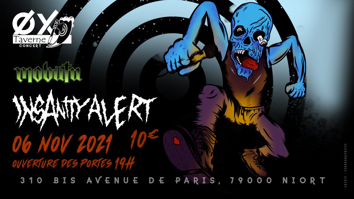 #Concert : Insanity Alert + Mobütu, c'est ce samedi 06 novembre à l'OX Taverne #Niort dans le cadre du Rise &amp; Fall Festival 🎶🔥
Infos &amp; billetterie en ligne ici ➡ sortiraniort.fr/evenements/ins…