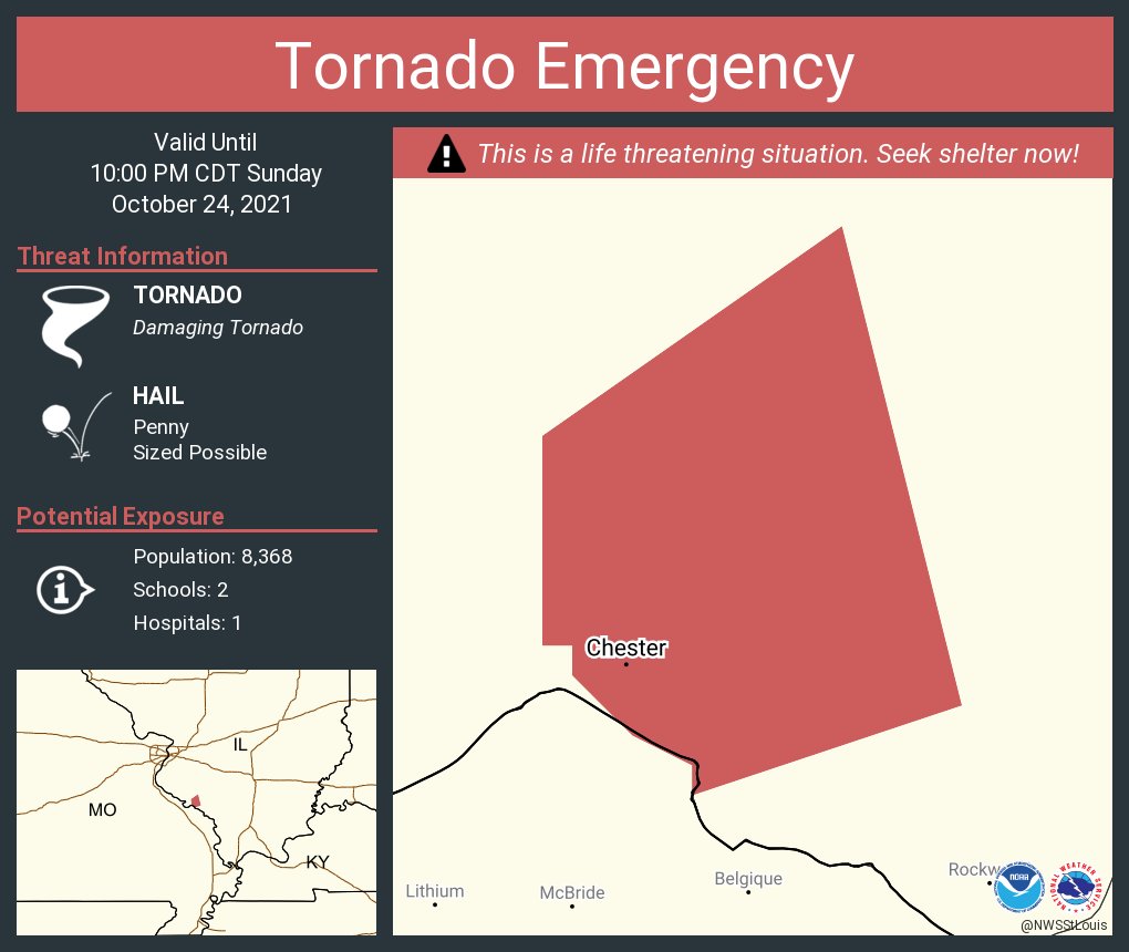 NWStornado's tweet photo. Tornado Emergency continues for Chester IL until 10:00 PM CDT https://t.co/BpArGwICOf