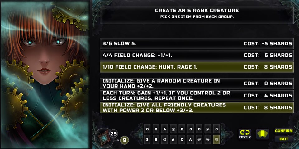 Although we've run into some small delays, Draft mode is looking great! A look at the process: Players will be able to buy components to craft their own custom cards. This one is particularly powerful! Look for our official launch at the beginning of November.