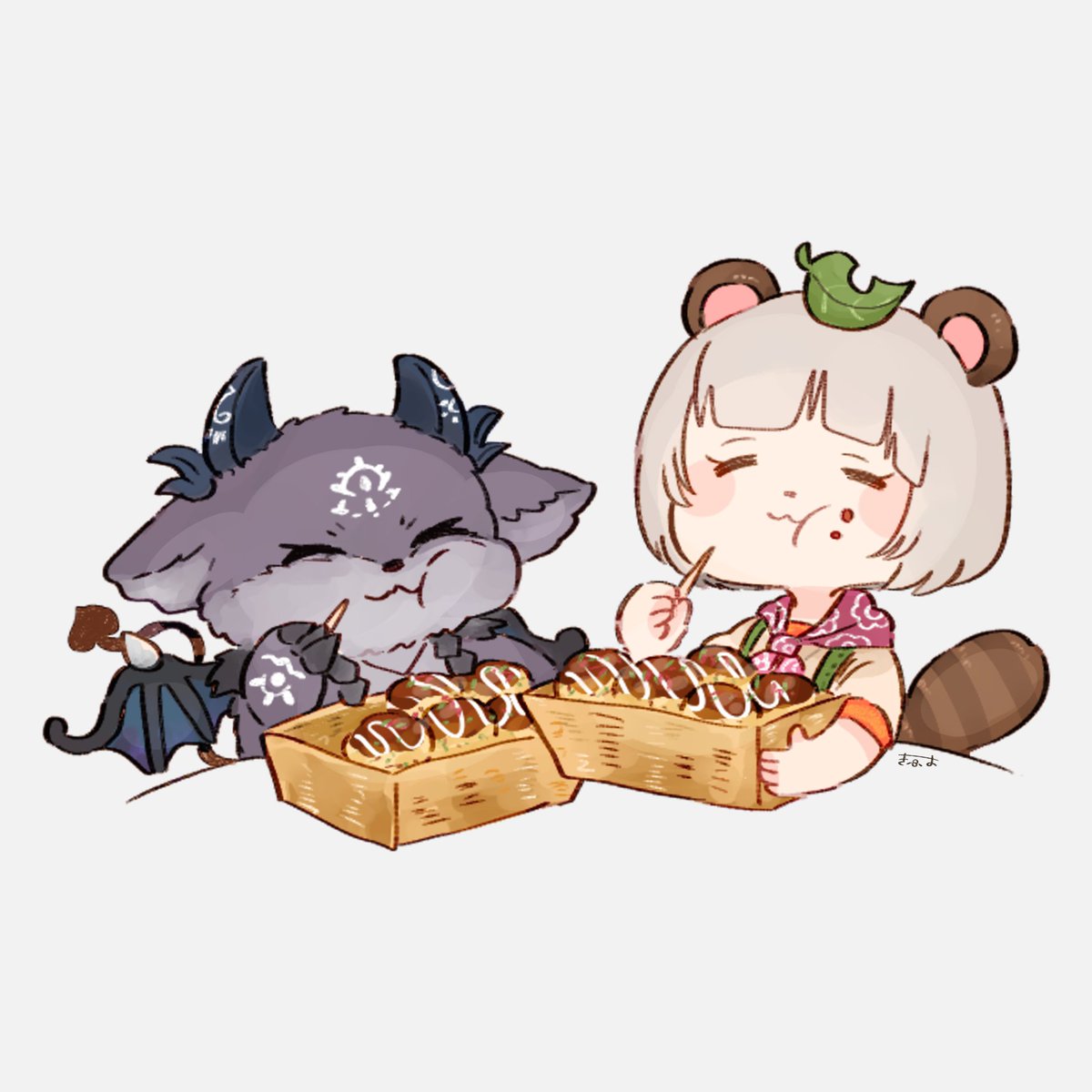 leaf on head animal ears raccoon ears food eating leaf 1girl  illustration images