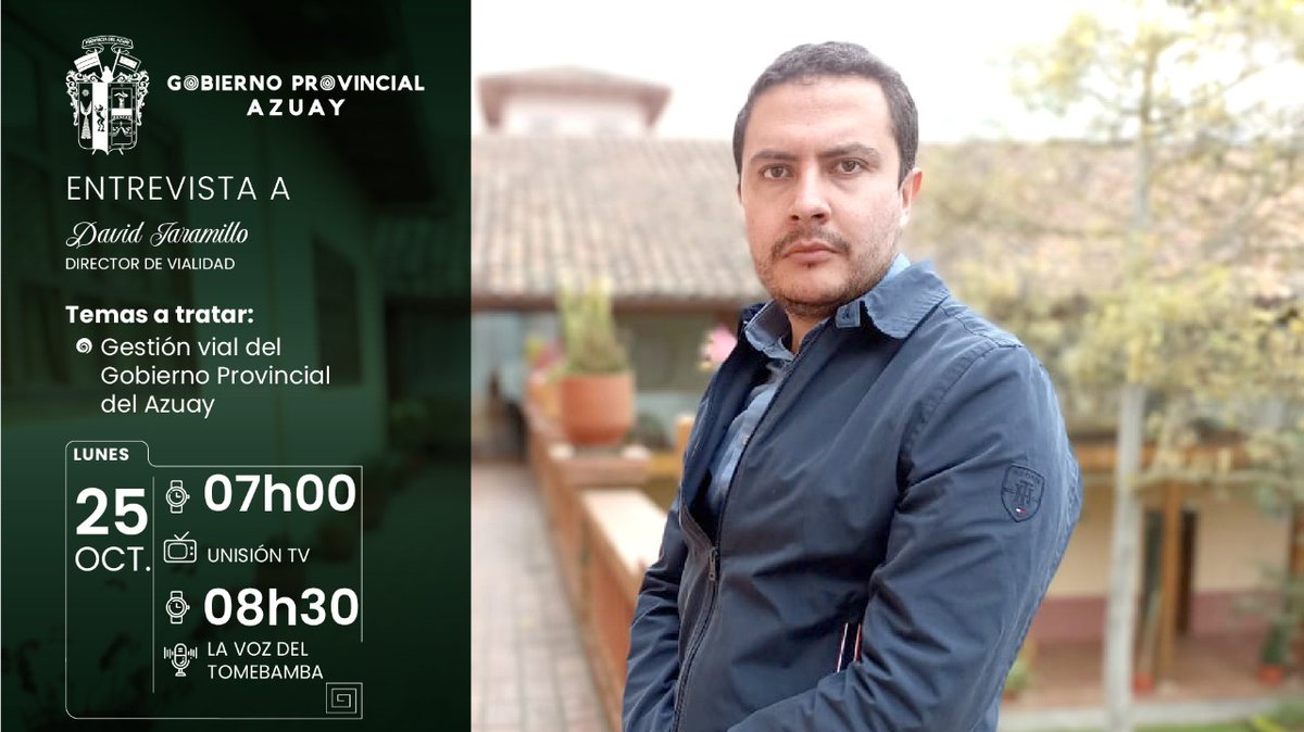 🎤ENTREVISTA | Con <a href="/AzuayPrefectura/">Prefectura del Azuay</a> trabajamos en diferentes frentes viales de la provincia. Informaremos por:

🔹 <a href="/UNSIONTV/">UnsionTV</a>
🔹 <a href="/tomebamba/">La Voz del Tomebamba</a>

Te invitamos a escucharnos y conocer las acciones emprendidas.