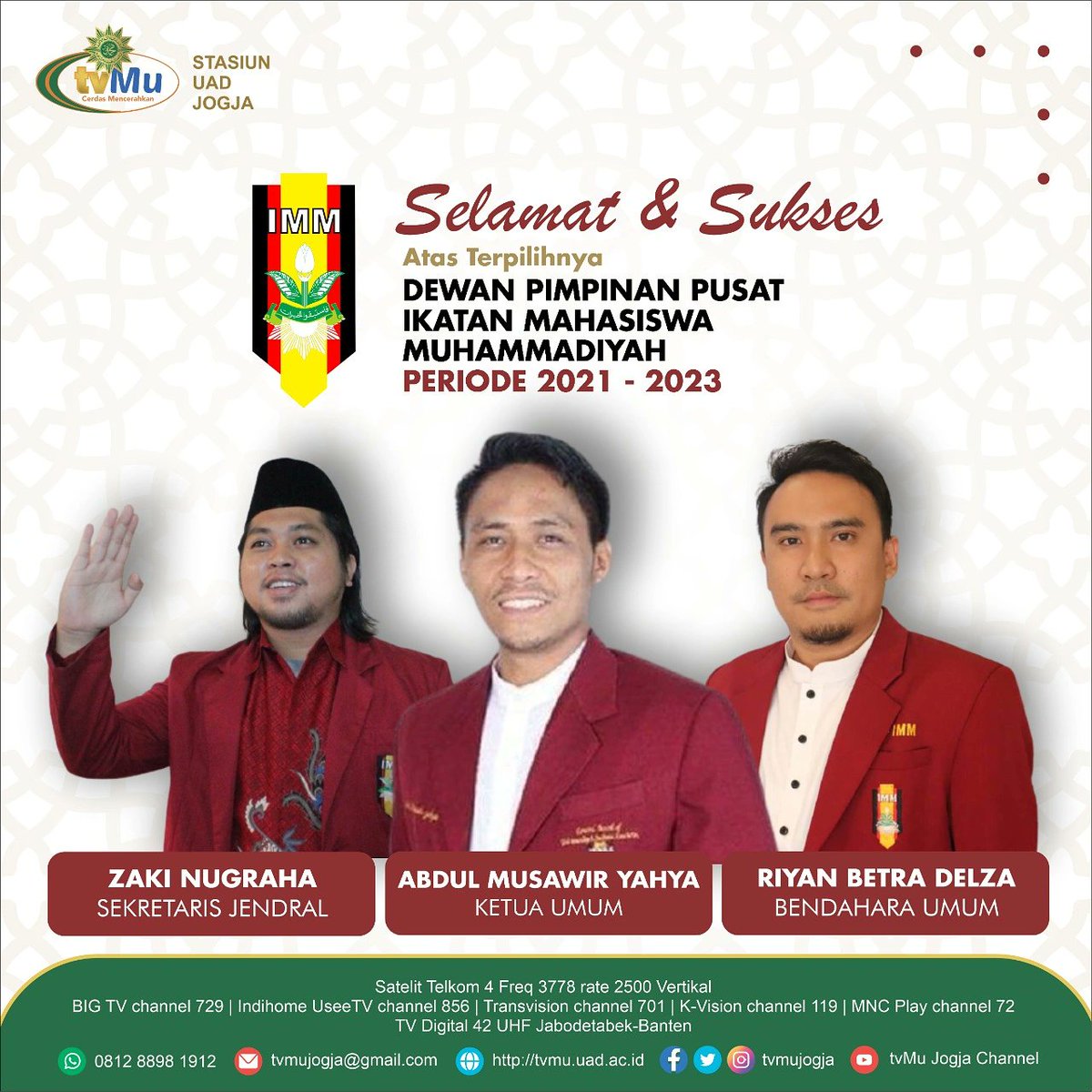 tvmujogja_'s tweet photo. Selamat atas terpilihnya Nahkoda Baru Dewan Pimpinan Pusat Ikatan Mahasiswa Muhammadiyah
Periode 2021 - 2023 
.
.
#tvmujogja #IMM #DPPIMM #MuktamarIMM #tvmuhammadiyah #Muhammadiyah #Mahasiswa #JasMerah #IMM #IndonesiaBerkemajuan #MuhammadiyahGerakanku https://t.co/qot4kfnjC8