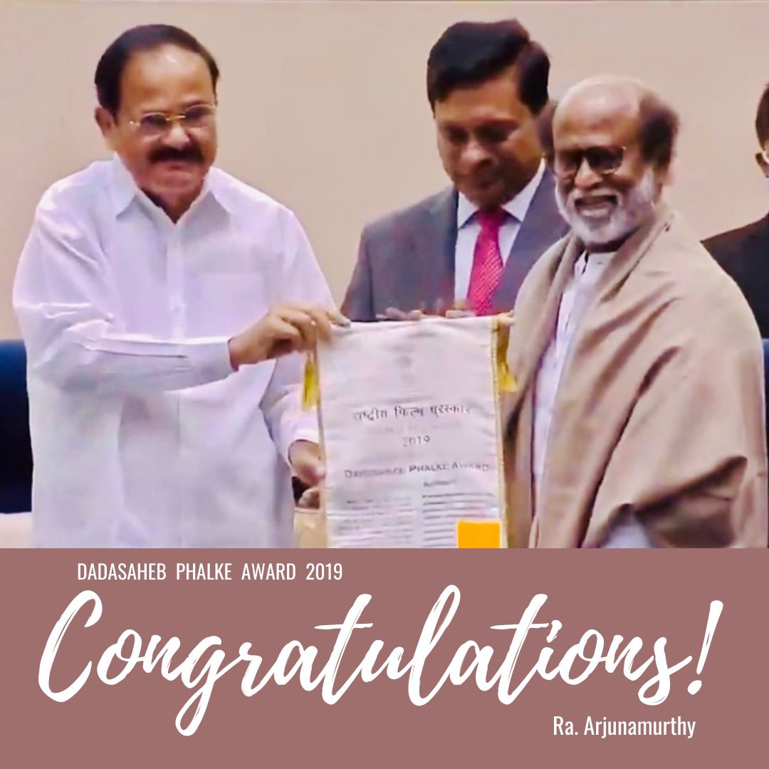 Congratulations Thalaiva💐@rajinikanth 
@VPSecretariat
#Rajinikanth 
#DadasahebPhalkeAward 
#Rajinikanth 
#NationalFilmAwards2019