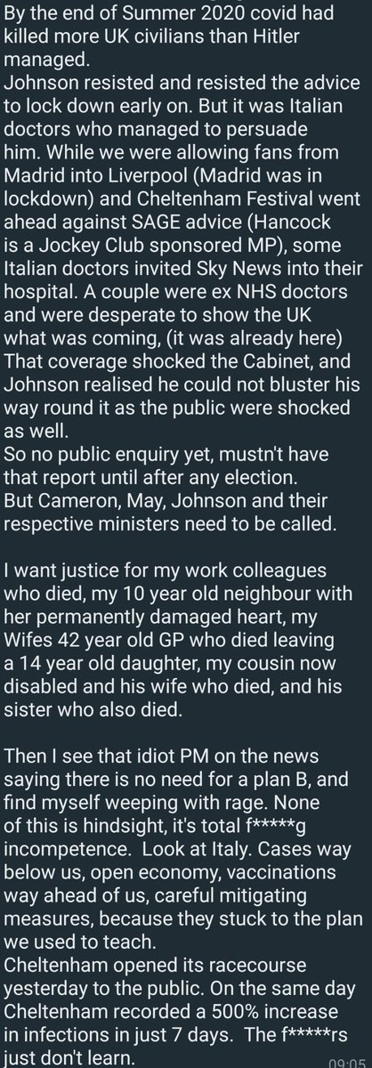 Seen on FB and sent to me by a friend. Have anonymised it because I don't know if the writer would be happy for me to share here (the post is visible to everyone in a group. A politics group in Henley, Tory heartland, btw).
