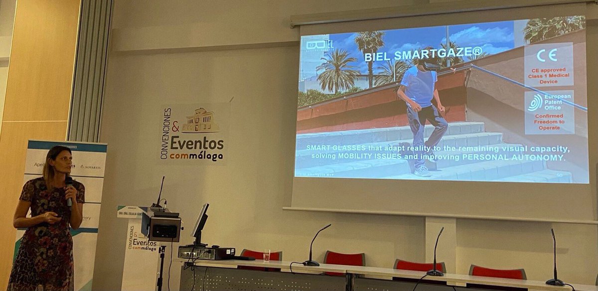 BielGlasses's tweet photo. Our Co-founder, Constanza Lucero talking at the @InfoSeebv conference last week about the #Movilab, developed as part of the @EITHealth #LivingLabs program, where we test and co-create our device with #LowVision patients. #SEEBV #bajavision #femalefounders #assistivetechnology https://t.co/b8PEFCBIDC