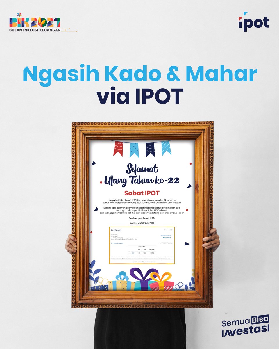 indopremier's tweet photo. Kasih kado spesial untuk orang yang spesial di hari yang spesial!

#SemuaBisaInvestasi https://t.co/ml4F37vNAI