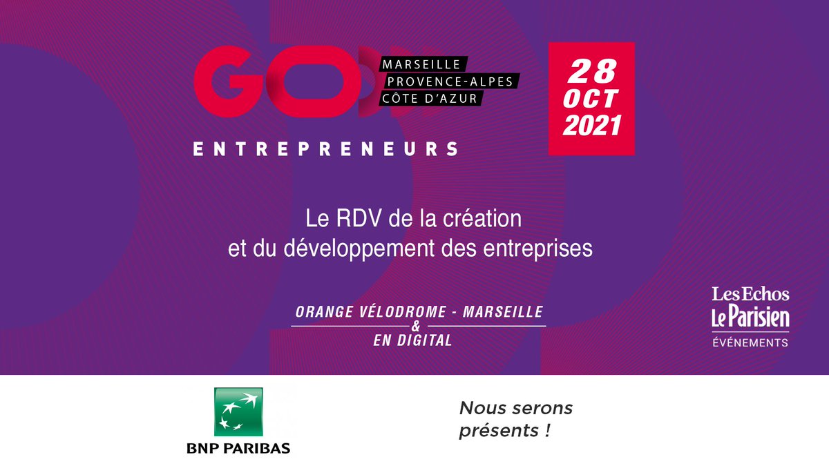 Après #Paris et #Lyon, <a href="/mabanque_bnpp/">Ma Banque BNP Paribas</a> vous convie le jeudi 28/10 au salon <a href="/GoEntrepreneurs/">GO Entrepreneurs</a> de #Marseille
Une journée bien riche : ateliers, table ronde…
Nos conseillers seront #LàPourVous 🙂 
#ConnectHers #ActForImpact
➡️ Pour obtenir votre Pass gratuit: go-entrepreneurs.com/fr/marseille/