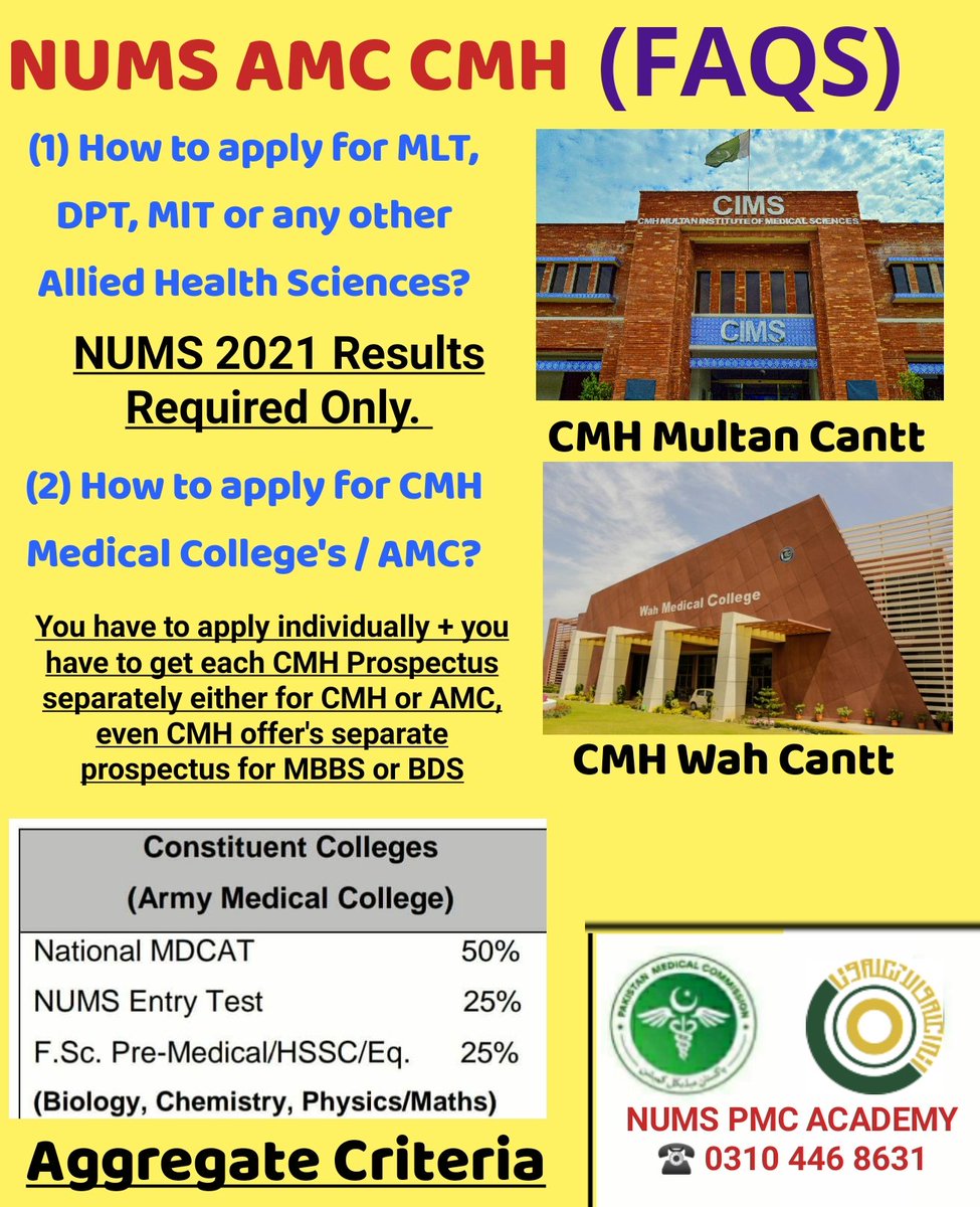 NumsPmc's tweet image. #Frequently_Asked_Questions
about CMH ADMISSIONS &amp;amp; CMH AMC Allied Health Sciences Admissions 2021-22. 
*----------------------------*