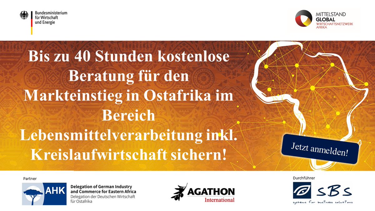 Das Wirtschaftsnetzwerk #Afrika @GS_WNA des @BMWi_Bund bietet Unternehmen aus der #Lebensmittelverarbeitung inkl. #Kreislaufwirtschaft bis zu 40 Stunden individuelle #Beratung zu Geschäftsvorhaben in #Ostafrika – und das kostenlos! Weitere Informationen: germantech.org/kombiniertes-m…