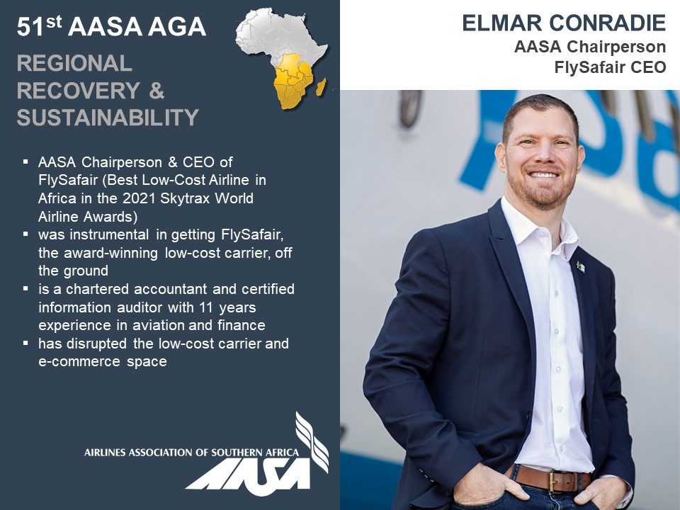 AirlinesAssocof's tweet photo. AASA’s Chairperson and @FlySafair CEO, @conrelma is looking forward to welcoming members and invited guests to AASA’s 51st AGA, which will be held online on Thursday, 28 October 2021 at 12:00 SAST / 10:00 UTC #AASA #RegionalRecovery #TimeToReconnectAfrica https://t.co/j2RjzGsv6x