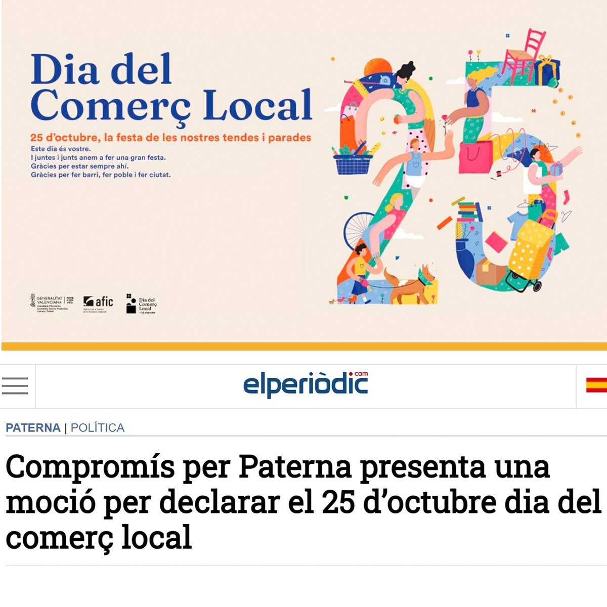 C_per_Paterna's tweet photo. Bon dilluns #Paterna 🙋🏻‍♀️... i bon dia del #comerçlocal 😍

Una imatge que reafirma on està el compromís de cadascú 😉

#compraapaterna https://t.co/K4Ot1ARf7J