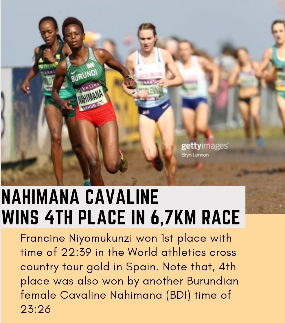Another Francine wins an international race 🔥🔥🇧🇮 Niyomukunzi Francine won 1st place the World athletics cross country tour gold in Spain, another one, Nahimana Cavaline took the 4th place in the same competition of 6,7km. #umurundikaziyubahwe #burundi #bestof257