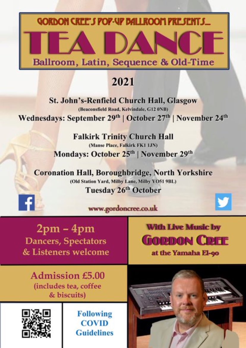 Cheryl Forbes (@mezzocheryl) on Twitter photo Today in Falkirk,
At Trinity Church Hall at 2pm. Come and enjoy dancing to one of the UK’s finest theatre organists, <a href="/creemusic/">Gordon Cree</a> Practice those quicksteps and tangos and get your ‘Strictly’ mojo on! 💃🏼💃🏼💃🏼 Today in Falkirk,
At Trinity Church Hall at 2pm. Come and enjoy dancing to one of the UK’s finest theatre organists, <a href="/creemusic/">Gordon Cree</a> Practice those quicksteps and tangos and get your ‘Strictly’ mojo on! 💃🏼💃🏼💃🏼