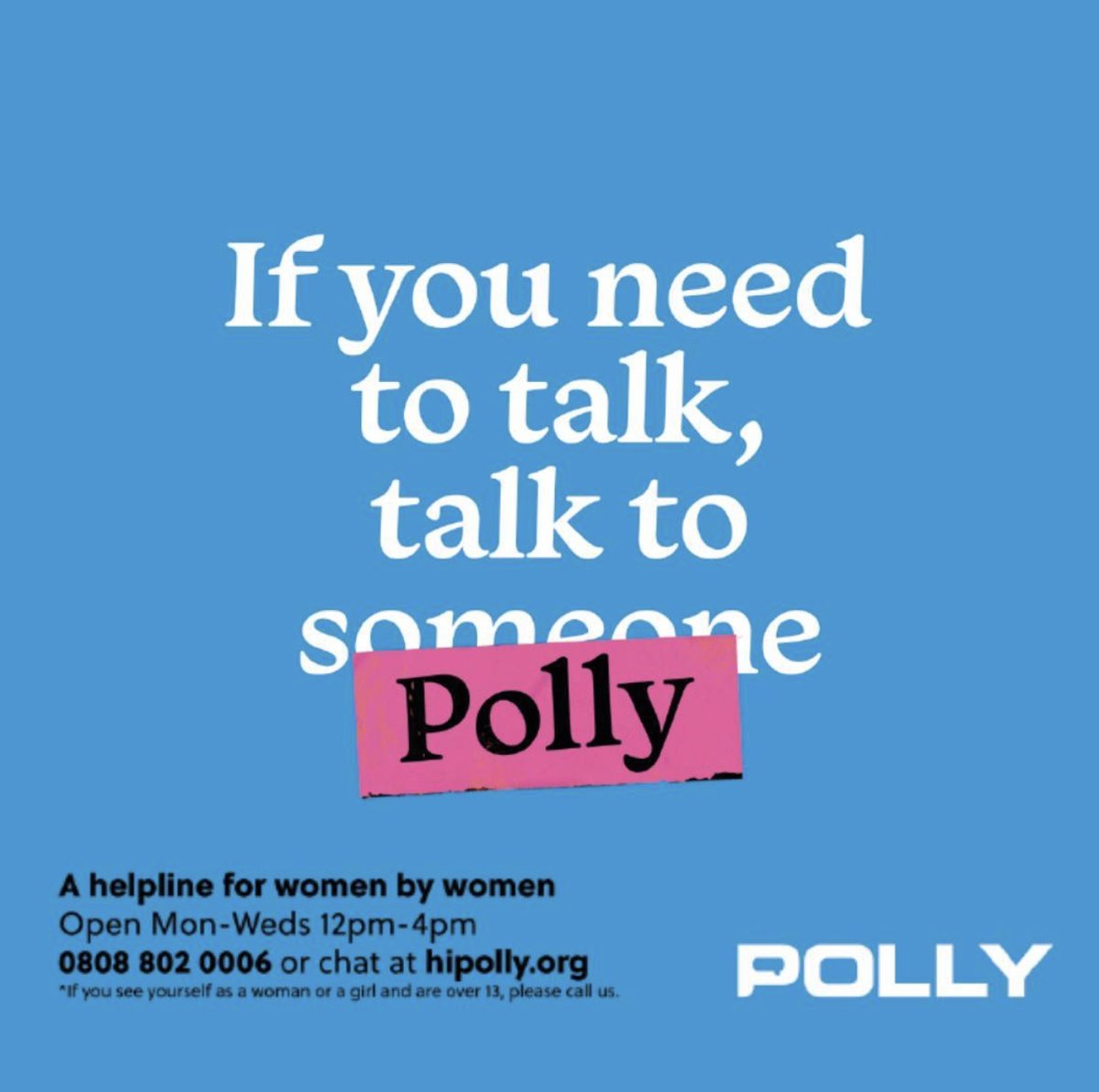 hipollyuk's tweet photo. If you need to talk, Polly is here for you!

🆓 Free and confidential helpline
💙 Safe and non- judgemental 
🗣 Call or webchat with professionally trained woman

📍Opened Monday - Wednesday 12-4pm
📍https://t.co/aOqe3PPQjT https://t.co/Q3rHVLb0UL