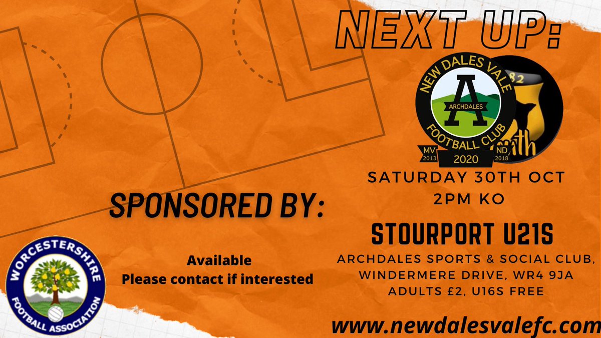 Next Up:

<a href="/WorcsFA/">Worcestershire FA ⚽</a> Saturday Cup

⚽-vs <a href="/SwiftsU18/">Stourport Swifts Youth u21</a> (Stourport 21s)

⏰- 14.00 KO

📆- Sat 30th October

📍- Archdales Sports &amp; Social Club

🎟 - £2 Adults, £0 U16s

Sponsored by: Still Available for Sponsorship please contact if interested