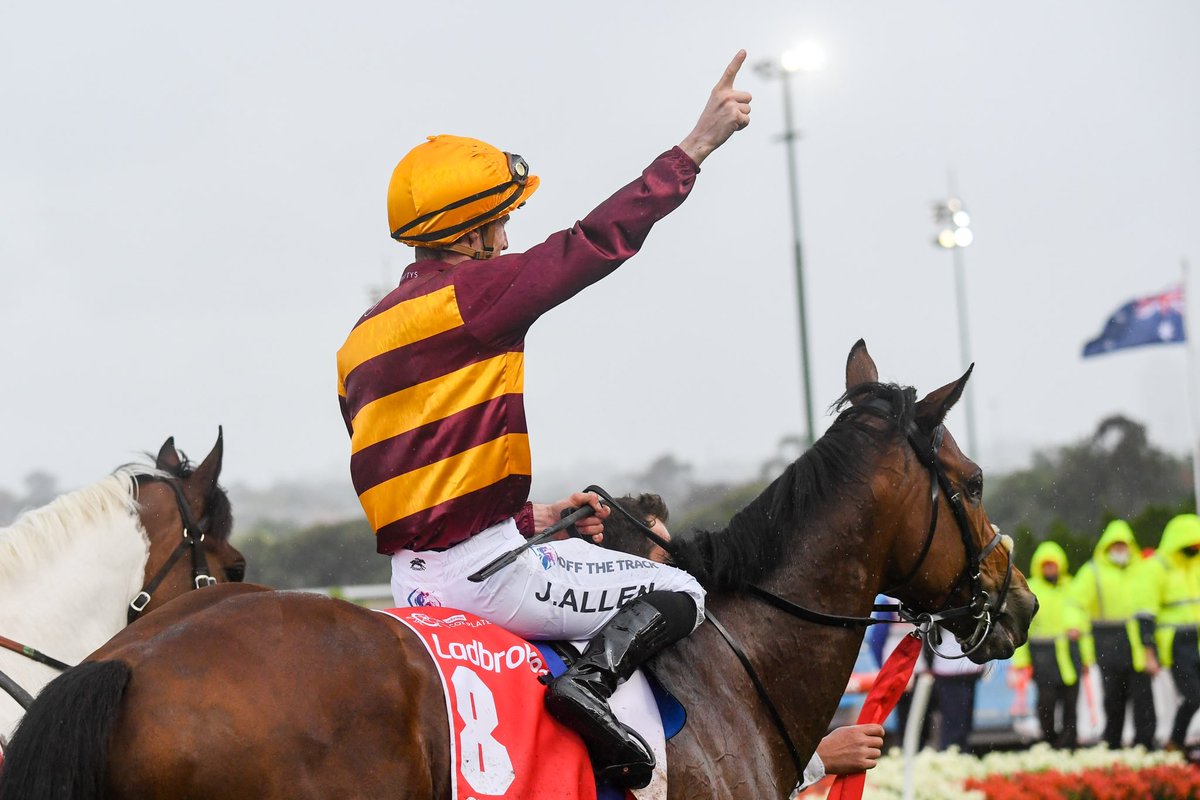 TheValley's tweet photo. 2012: Jumps jockey John Allen rides his first flat winner in Australia at St Arnaud on Cox Plate Day. 

2021: John Allen is the Ladbrokes Cox Plate champion 🇮🇪

Some story 👏 @JohnnyA_24 

#CoxPlate101  #LEGENDARY https://t.co/AuR89hblLL